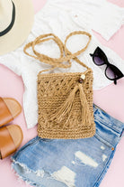 Woven Straw Tassel Accent Crossbody Bag Aili's Corner