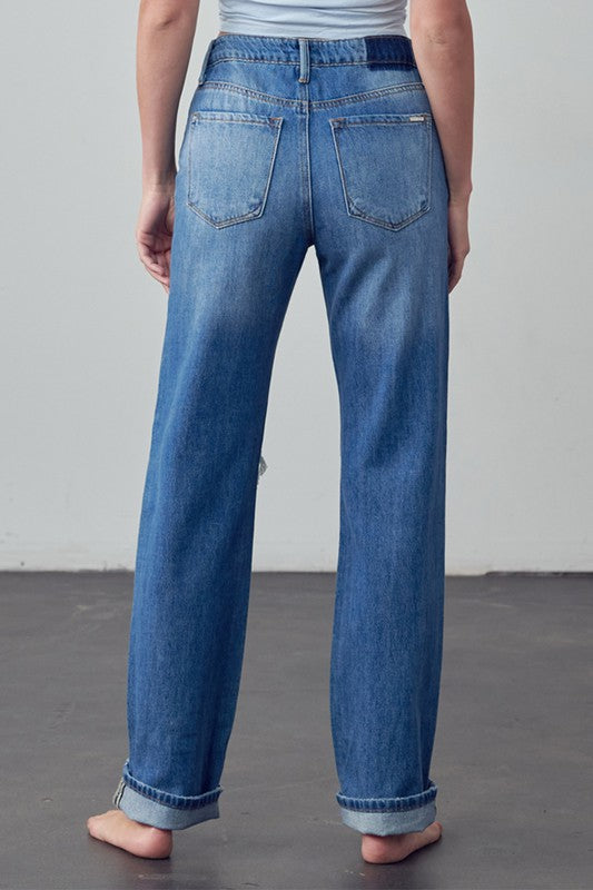 High Waist Ripped Straight Jeans Denim Lab USA