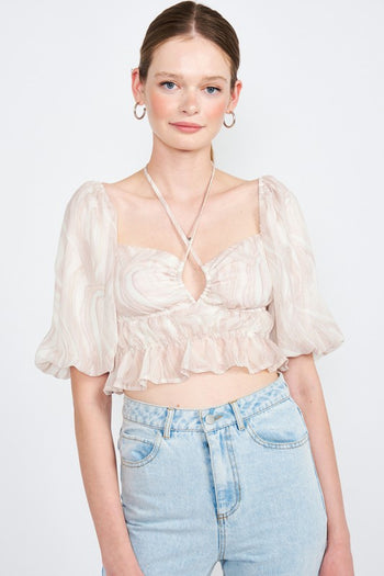 BUBBLE SLEEVE RUCHED CROP TOP Emory Park