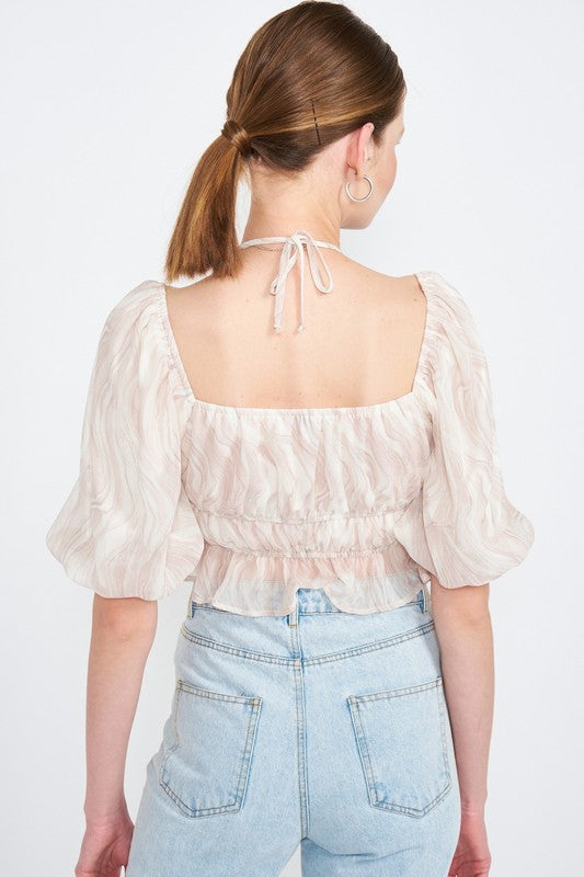 BUBBLE SLEEVE RUCHED CROP TOP Emory Park