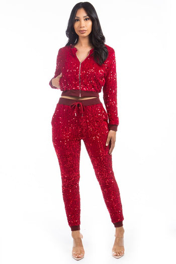 SEXY SEQUIN TWO PIECE PANT SET By Claude