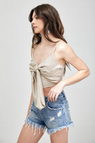 Front Tie-Up Cami Crop Top Mustard Seed