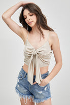 Front Tie-Up Cami Crop Top Mustard Seed