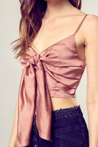 Front Tie-Up Cami Crop Top Mustard Seed