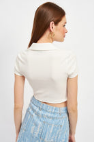 BUTTON UP COLLARED TOP WITH SHIRRING DETAIL Emory Park