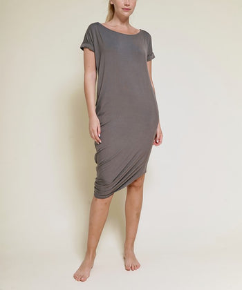 BAMBOO ASYMMETRIC DOLMAN DRESS WITH POCKETS Fabina