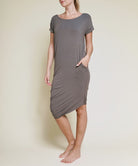 BAMBOO ASYMMETRIC DOLMAN DRESS WITH POCKETS Fabina