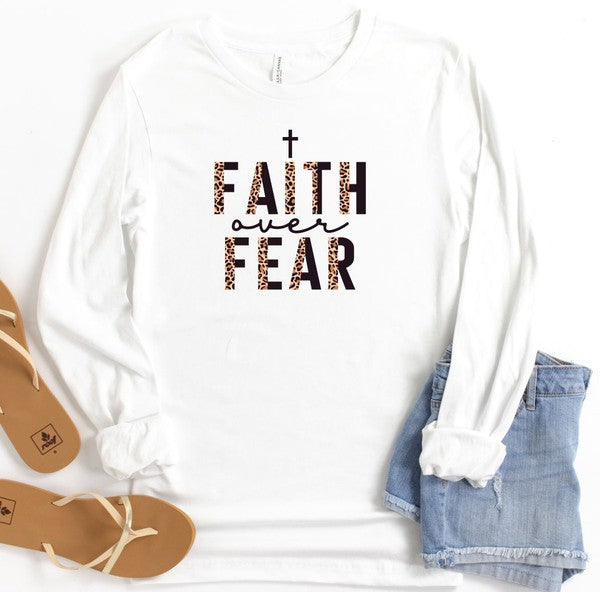 Faith Over Fear Leopard Long Sleeve Tee Ocean and 7th