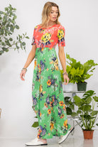 Celeste Full Size Printed Round Neck Short Sleeve Maxi Dress Trendsi