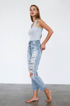 High Waist Destroyed Girlfriend Jeans Denim Lab USA