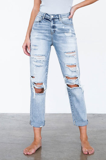 High Waist Destroyed Girlfriend Jeans Denim Lab USA