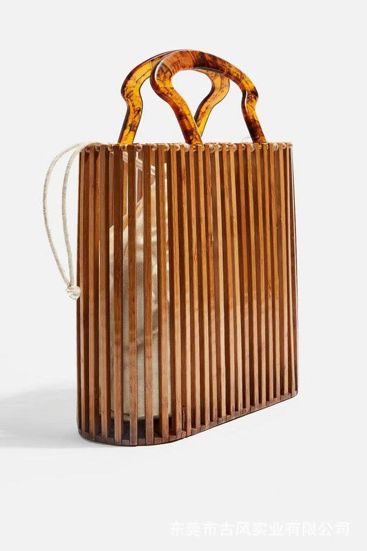 Vintage Bamboo Woven Handbag Purse Plus