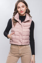 High Neck Zip Up Puffer Vest with Storage Pouch Love Tree