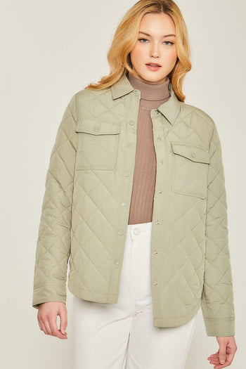 Woven Solid Bust Pocket Shacket Love Tree