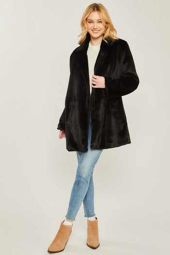 Woven Solid Teddy Collar Coat Love Tree