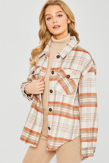 Plaid Bust Pocket Shacket Love Tree