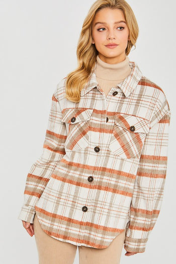 Plaid Bust Pocket Shacket Love Tree