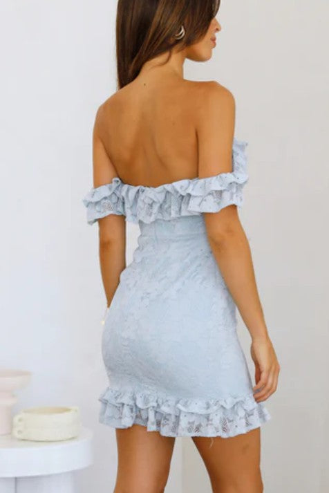 Ruffle Lace off The Shoulder mini Bodycon Dress One and Only Collective Inc