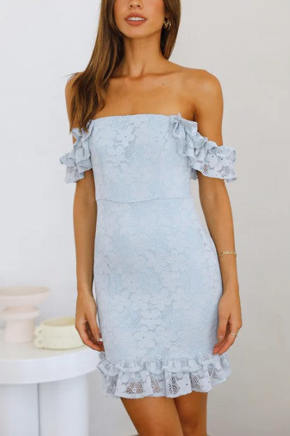 Ruffle Lace off The Shoulder mini Bodycon Dress One and Only Collective Inc