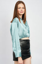 COLLARED BUTTON UP CROPPED SHIRT Emory Park