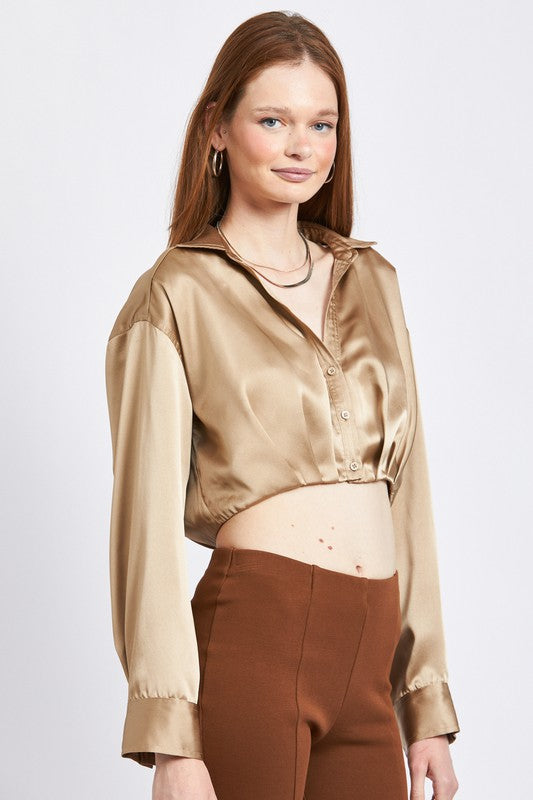 COLLARED BUTTON UP CROPPED SHIRT Emory Park