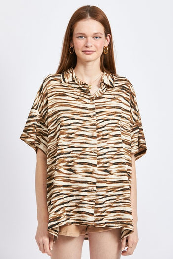 ZEBRA PRINT BUTTON UP VAUGHN TOP Emory Park