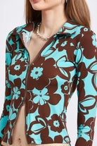 PRINTED LONG SLEEVE DUAL ZIP TOP Emory Park