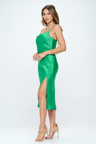 Satin Bias Slip Dress with Slit Renee C.