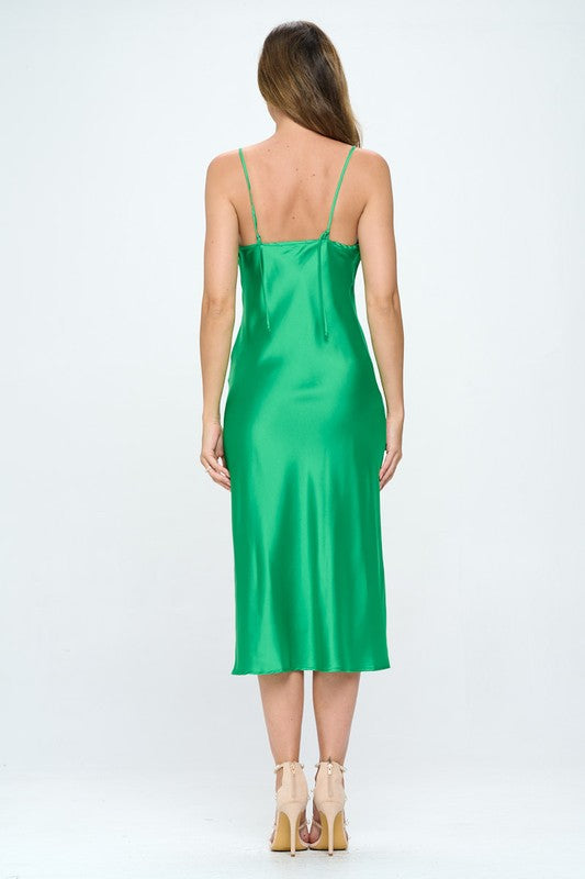 Satin Bias Slip Dress with Slit Renee C.