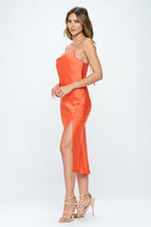 Satin Bias Slip Dress with Slit Renee C.