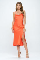 Satin Bias Slip Dress with Slit Renee C.