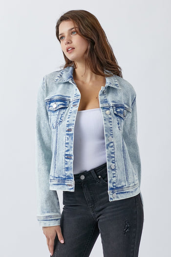 RISEN Button Up Washed Denim Jacket Trendsi