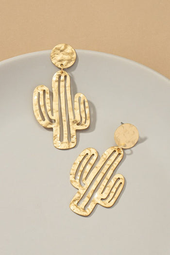 Hammered thin metal openwork cactus drop earrings LA3accessories