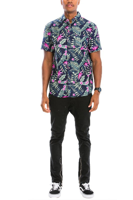 Hawaiian Print Button Down Shirt WEIV