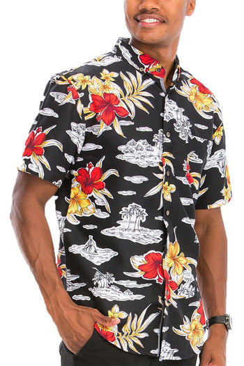 Hawaiian Print Button Down Shirt WEIV