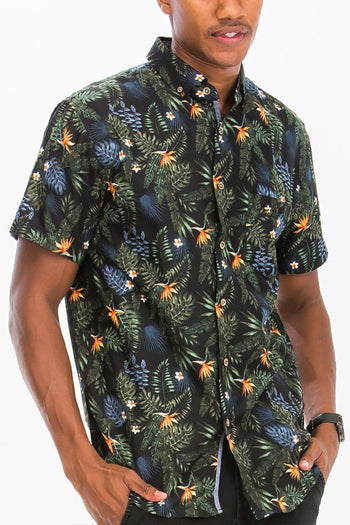 Hawaiian Print Button Down Shirt WEIV