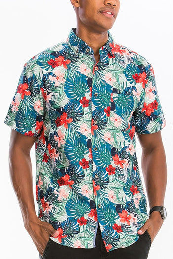 Hawaiian Print Button Down Shirt WEIV