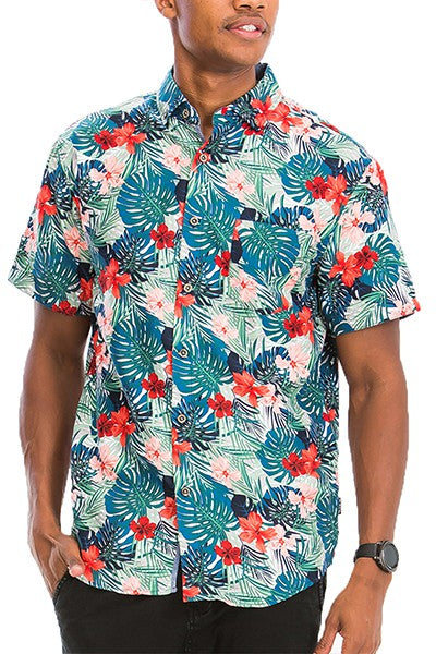 Hawaiian Print Button Down Shirt WEIV