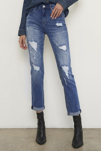 Distressed Front Girlfriend Jeans Denim Lab USA