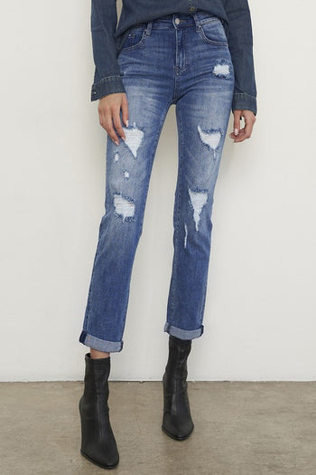 Distressed Front Girlfriend Jeans Denim Lab USA