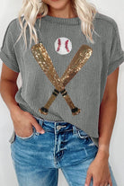 Sequin Baseball Round Neck Short Sleeve T-Shirt Trendsi