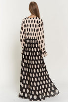 Polka Dot Ruffled Long Sleeve Pleated Maxi Dress Davi & Dani