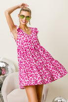 BiBi Leopard Cap Sleeve Tiered Mini Dress Trendsi