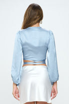 Silky Satin Wrap Crop Top with Tie Renee C.