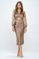 Silky Satin Wrap Crop Top with Tie Renee C.