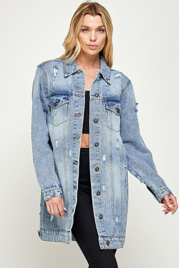 DENIM 3/4 QUARTER JACKETS DISTRESSED WASHED Blue Age