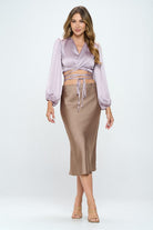 Silky Satin Wrap Crop Top with Tie Renee C.