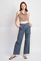 ZIP FRONT HALTER NECK CROP TOP Emory Park