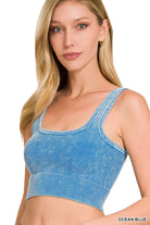 WASHED RIBBED SQUARE NECK CROPPED TANK TOP ZENANA