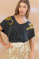 Tiger Sequin Patch T Shirt Blue B